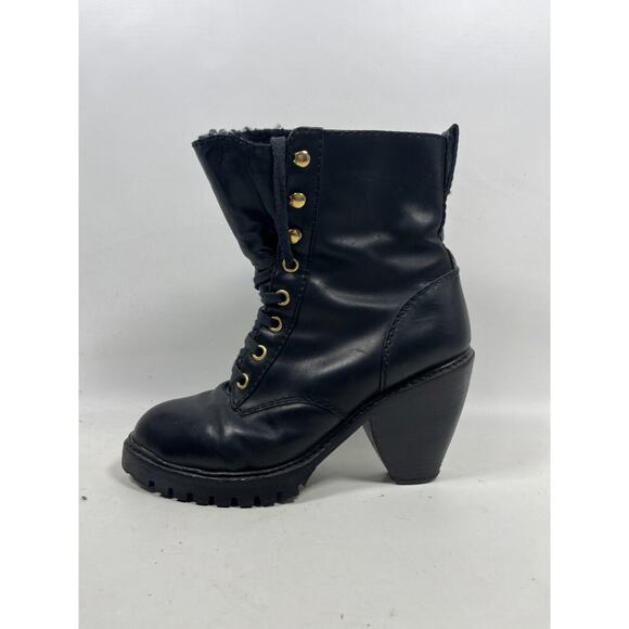 MARC JACOBS Boots Womens 41 Leather Fur Lined Ankle Bootie Lace Up Black Italy - Picture 4 of 13